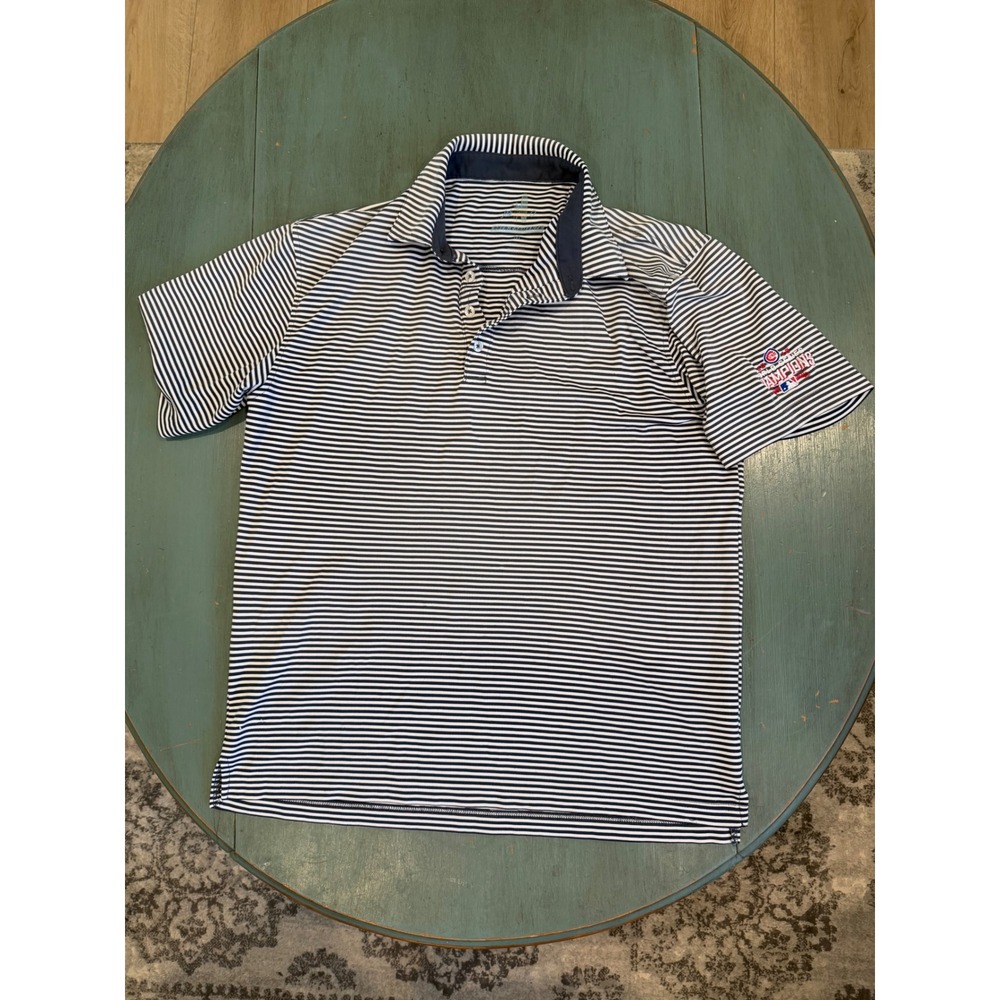 Johnnie-O Chicago Cubs 2016 World Series Champions Polo Mens Medium Navy Stripe